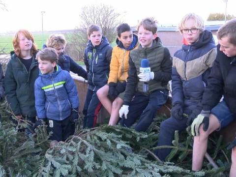 Kinderen van Ilpendam halen kerstbomen op voor het goede doel
